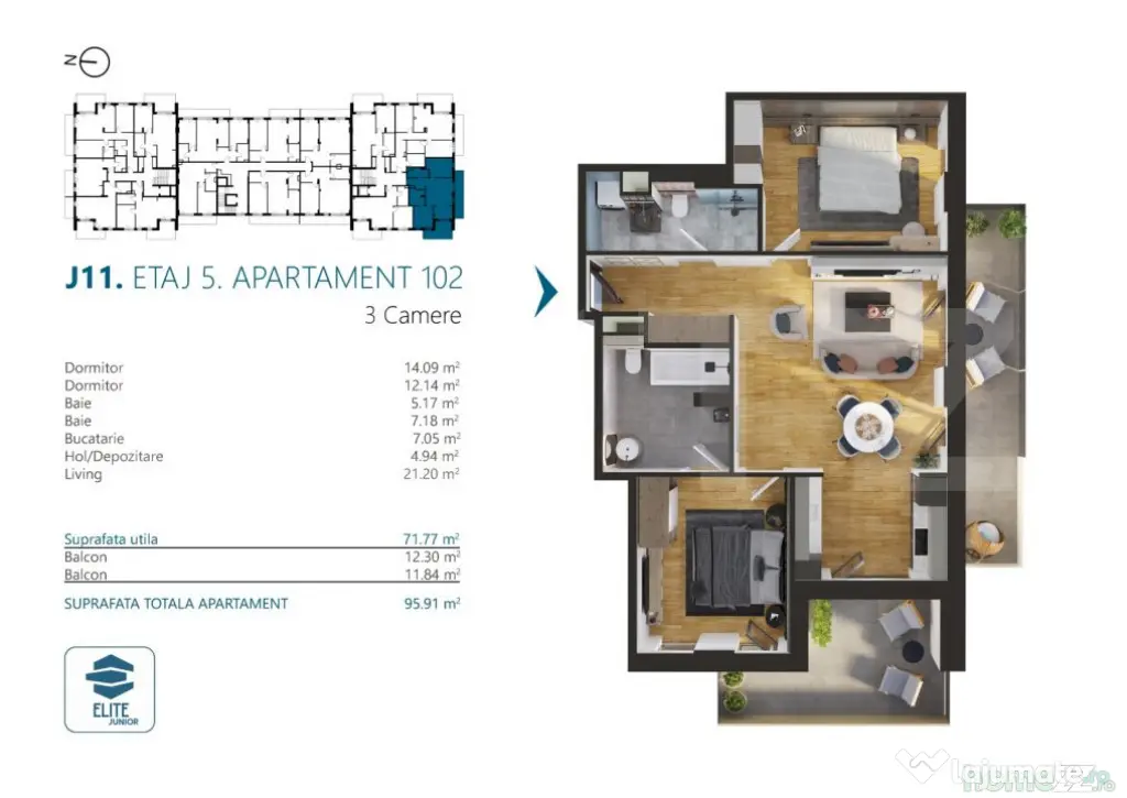 Apartament cu 3 camere, 72 mp, Ansamblu Rezidential, zona RI - Cluj-Napoca (Cluj)