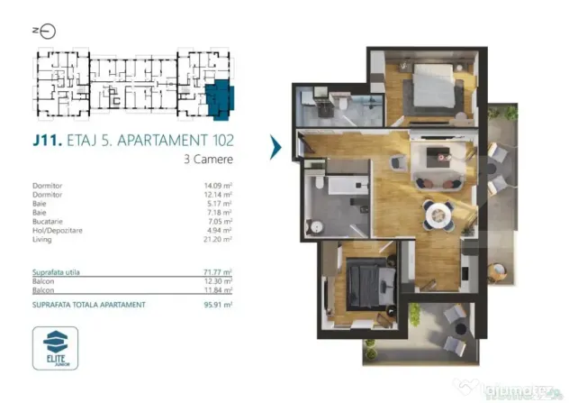 Apartament cu 3 camere, 72 mp, Ansamblu Rezidential, zona RI - Cluj-Napoca (Cluj)