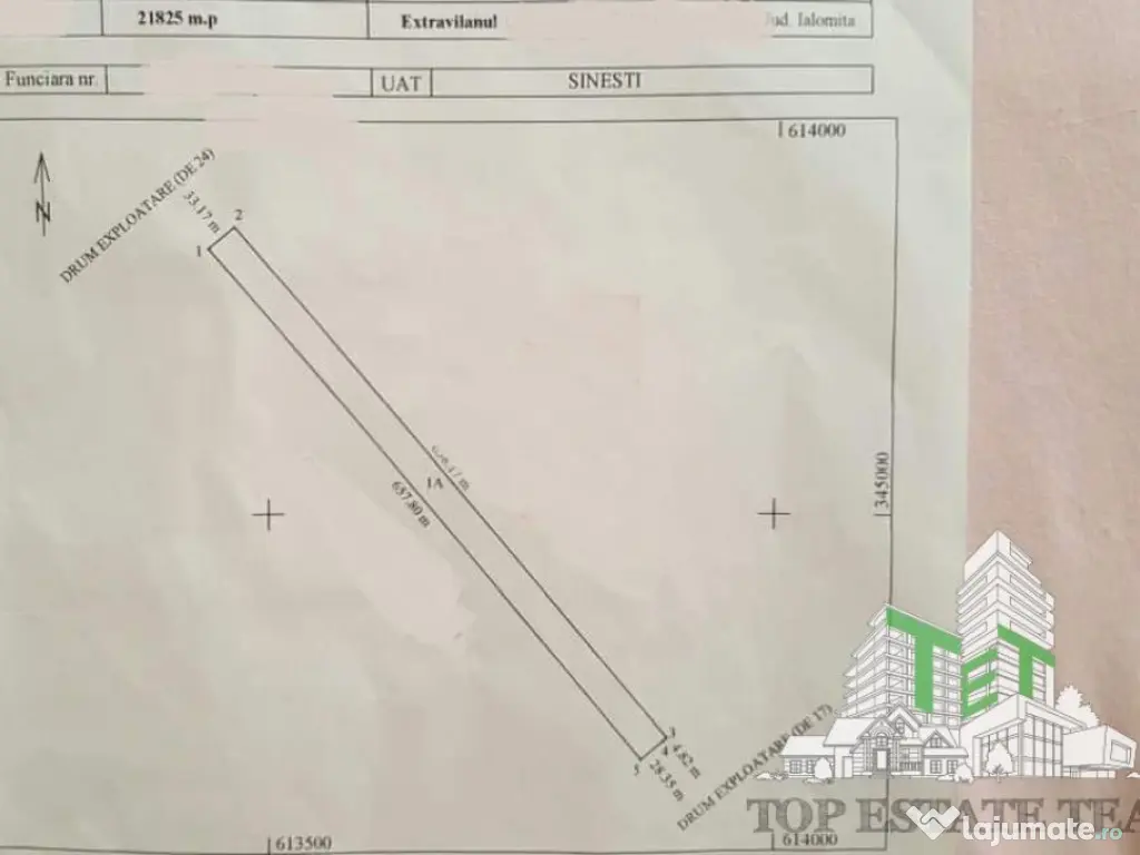 Teren de vazare pt investitie, Sinesti, 4 eur / mp, 21000mp