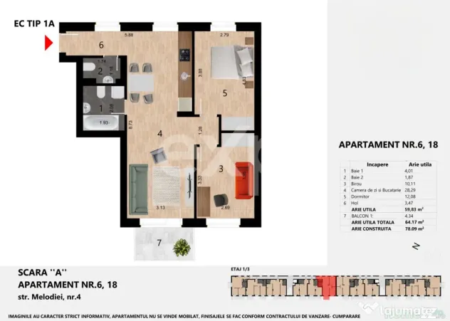 Apartament 3 camere 60 mp, Zorilor, lângă liceul Waldorf,