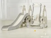 Ansamblu de joaca cu leagan, tobogan, piscina cu bile, cos baschet Gri 