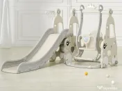 Ansamblu de joaca cu leagan, tobogan, piscina cu bile, cos baschet Gri 