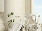 Ansamblu de joaca cu leagan, tobogan, piscina cu bile, cos baschet Gri 