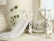 Ansamblu de joaca cu leagan, tobogan, piscina cu bile, cos baschet Gri 