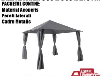 Pavilion CORT Umbrela Cadru Metal Gradina Terasa Curte Evenimente Gri 3x3x2.7 M