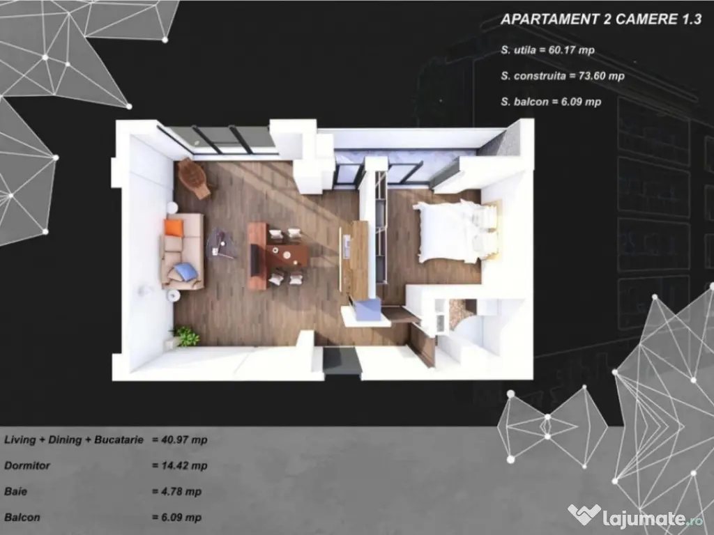 Tomis Plus apartament 2 camere decomandat incalzire pardosea