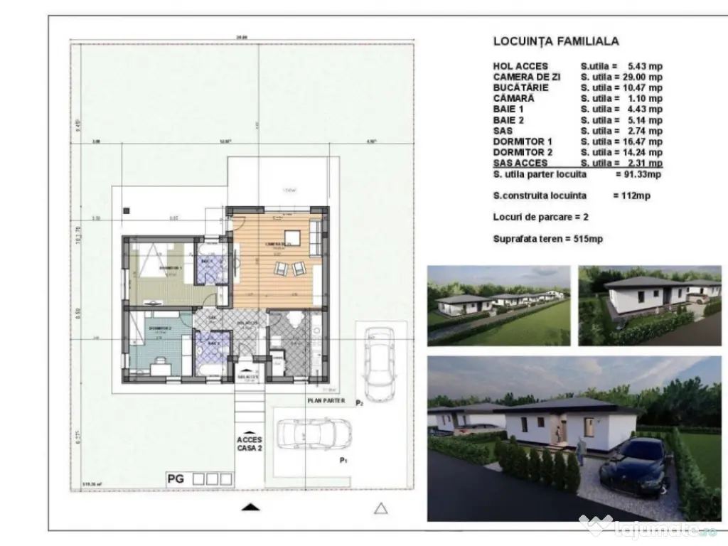 Casă nouă cu 2 dormitoare, 2 băi și teren 515 mp, lâng?