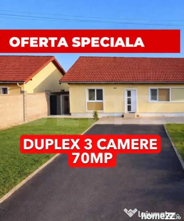 Duplex 3 camere 70mp utili, 250mp teren, complet mobilat uti