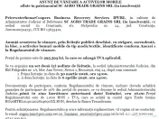 Anunţ de vânzare a activelor mobile moda în patrimoniul sc agro trade grains srl 