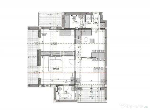 Apartament cu 3 camere 2 bai loc privat de parcare 72mp util