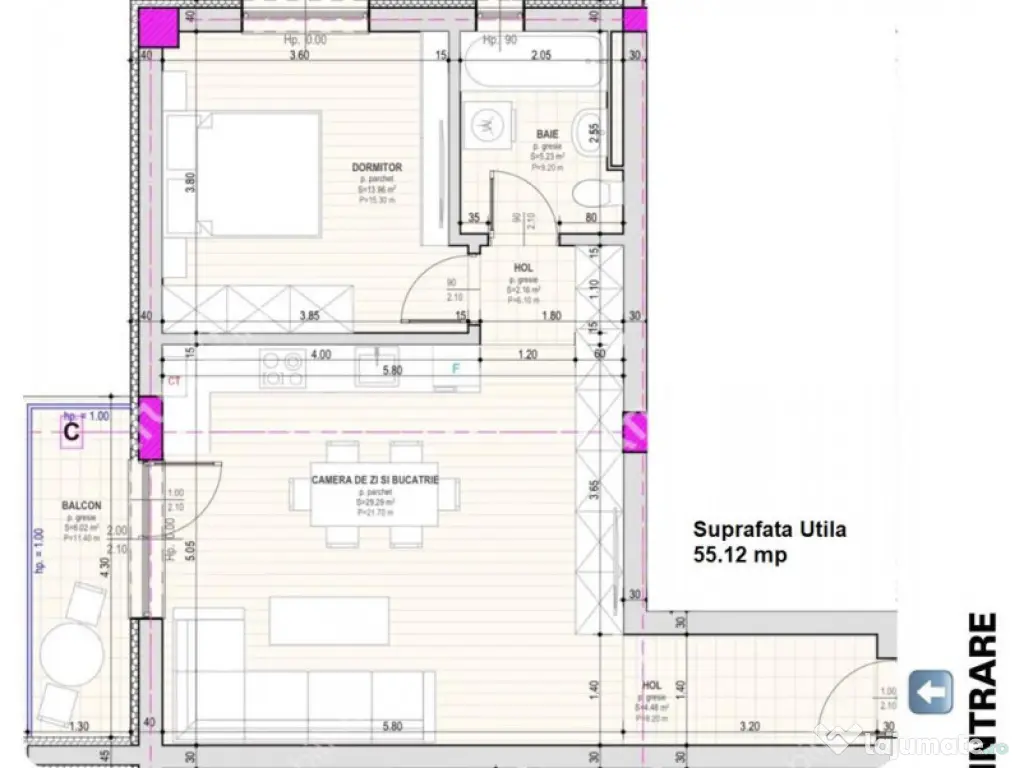 Apartament cu 2 camere la cheie 55 mp utili in Selimbar zona