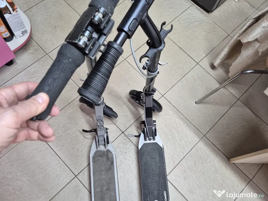 2 trotinete Oxelo, adulți/copii, roți 200 mm, suspensii, 350 lei împreună