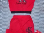 Trening Compleu Fata 8 ani 128 cm CK Set Nou Bumbac 100% Roșu Strasuri Top Crop