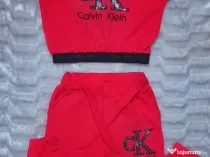 Trening Compleu Fata 8 ani 128 cm CK Set Nou Bumbac 100% Roșu Strasuri Top Crop