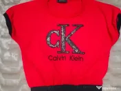 Trening Compleu Fata 8 ani 128 cm CK Set Nou Bumbac 100% Roșu Strasuri Top Crop 