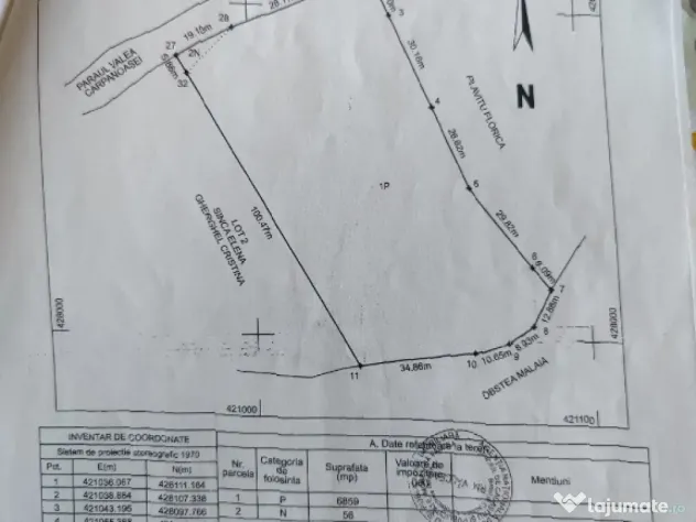 Vând teren intravilan,doua loturi 6915m2 preț negociabil Comuna Malaia judetul Valcea
