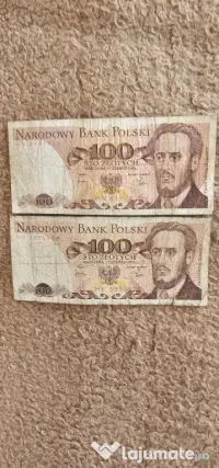 2 bancnote 100 Zloti,puse in circulatie in perioada 1979-1982 