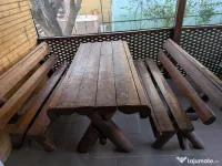 Masă și două bănci lemn masiv 