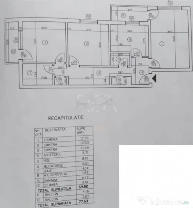 3 camere Dorobanți decomandat, inst. schimb., an 1983, 78 m