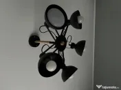 Lustra 5 becuri neagra accente cu de lemn 