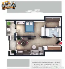 Apartament 2 camere, finisat, terasa, CF, parcare, boxa, Zon