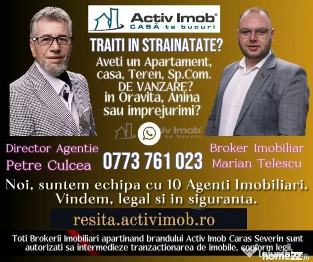 Oravita, Apt.2 Cam, 103MP, Et. 1, Conf. 1 Sporit