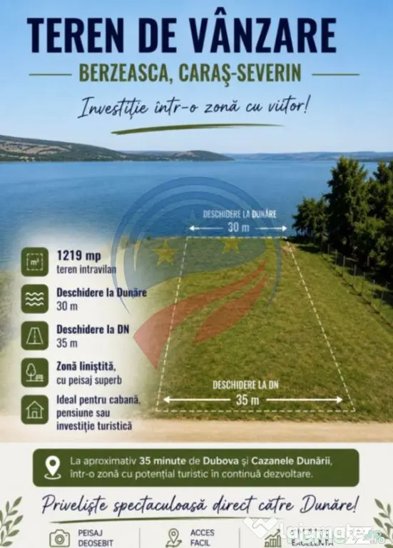 Teren Premium în Berzasca - Front la Dunăre + DN57 - De...