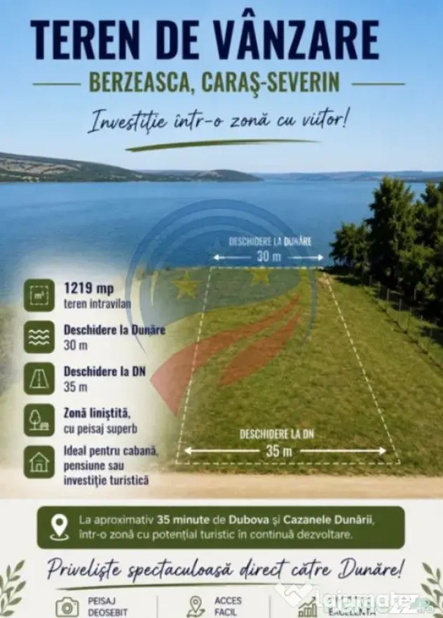Teren Premium în Berzasca - Front la Dunăre + DN57 - De...