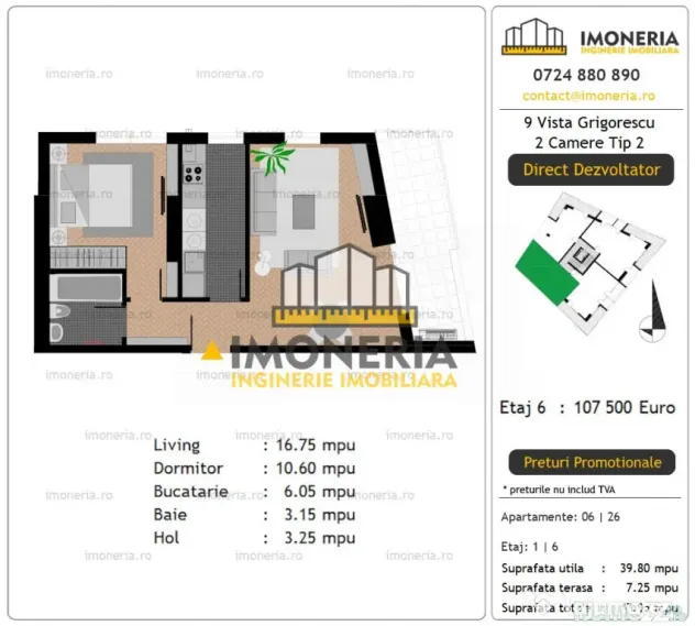 9 Vista Grigorescu – 0% Comision –2 camere cu view aeris