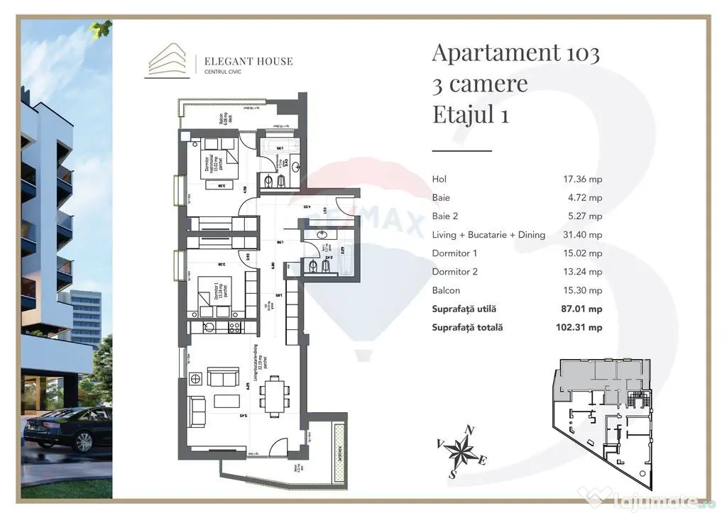 Apartament 3 Camere Premium cu 2 Balcoane – Elegant Hou...