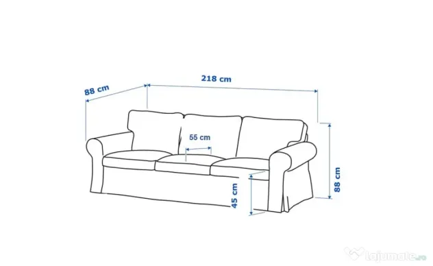 Canapea IKEA EKTORP, 3 locuri – bine întreținută, husă lavabilă