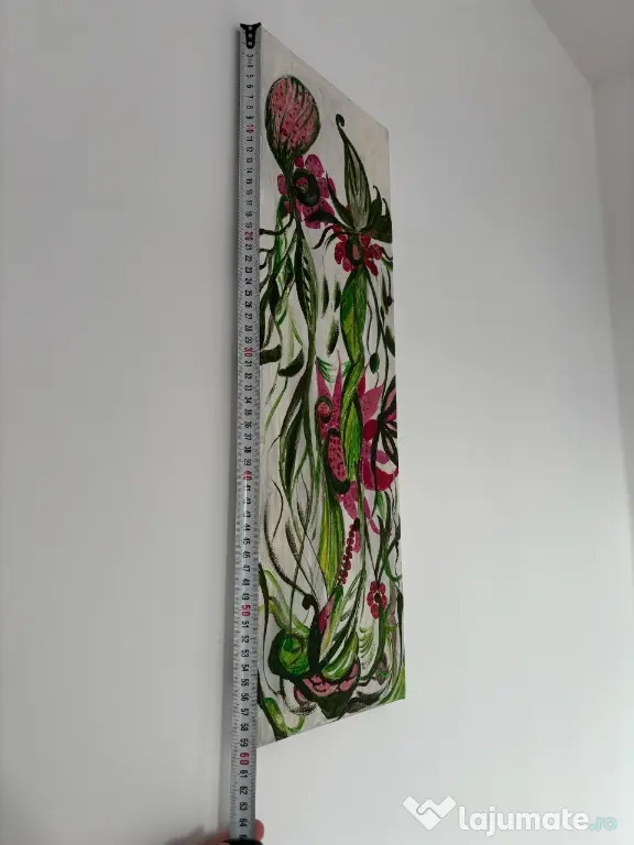 Tablou original acrilic 20x60 cm – Compoziție florală abstractă