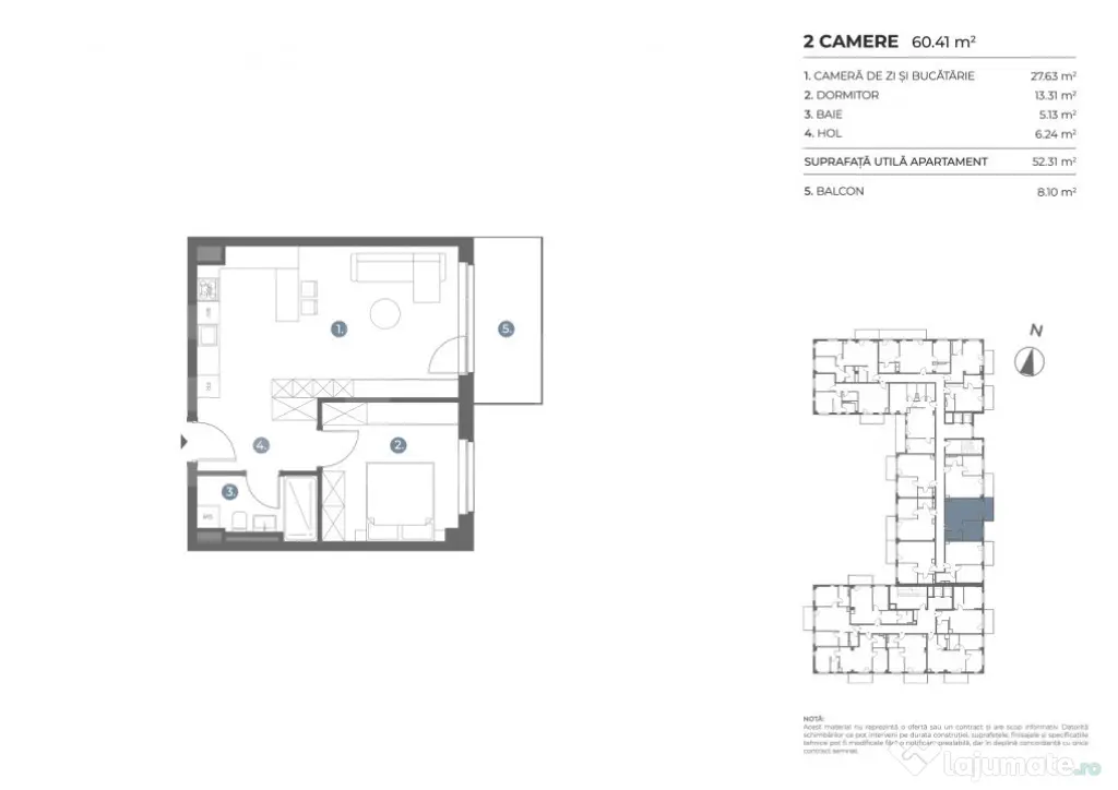 Apartament 2 camere, 52 mp | Standarde nZEB | Ansamblu nou |