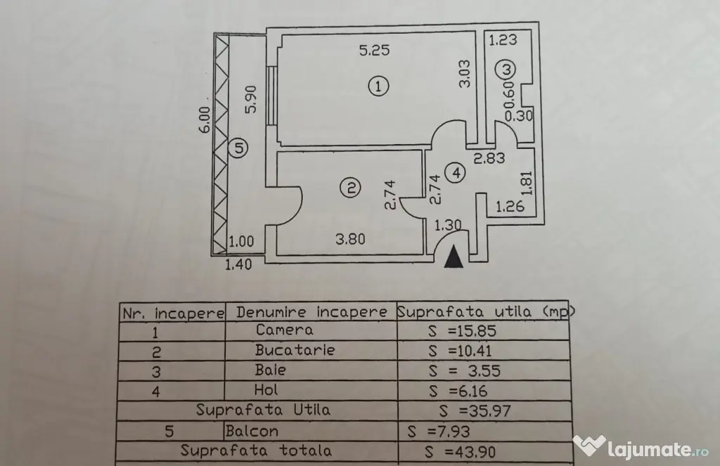 - Apartament 1 camera (suprafata totala 44 mp), Vidin, parte