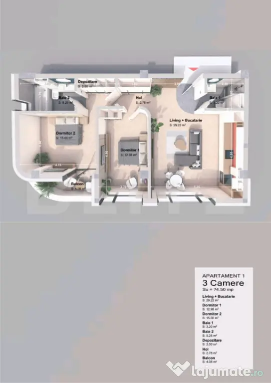 Apartament 3 Camere intr un Complex Nou la un SUPER PRET !!