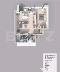 Apartament 2 camera, 54 mp, zona Pacurari