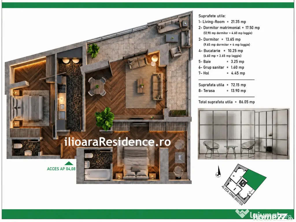 3 camere, 86 mp, 500 m metrou Nicolae Grigorescu (Ilioara), Park Lake