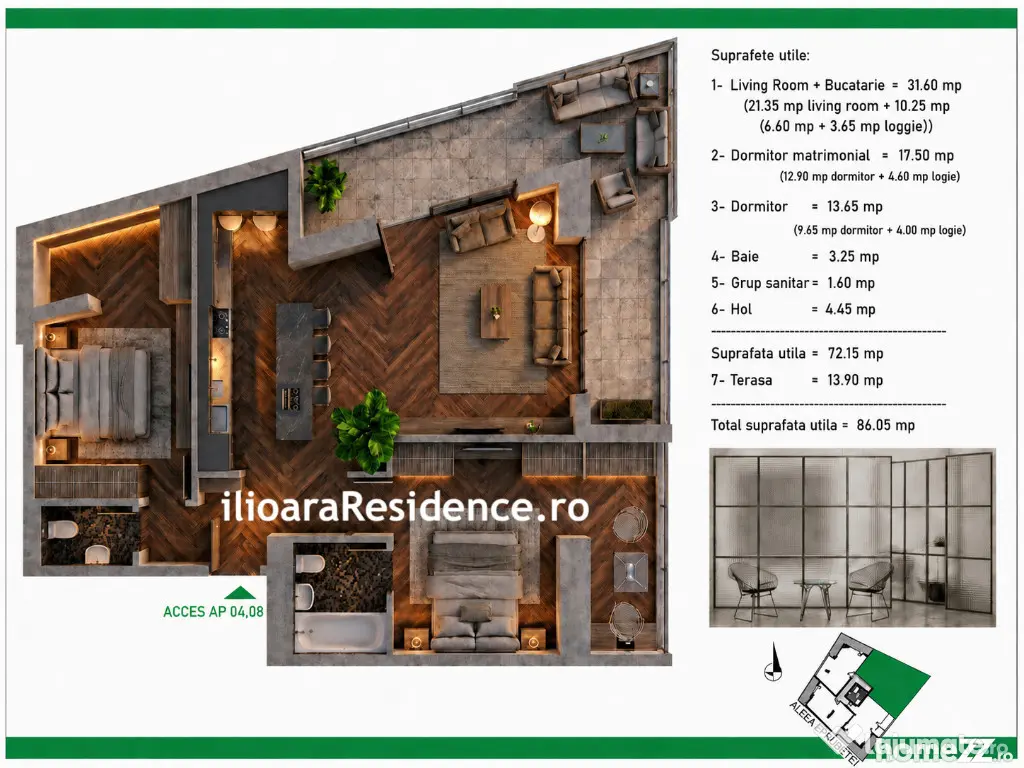 3 camere, 86 mp, 500 m metrou Nicolae Grigorescu (Ilioara), Park Lake
