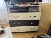 Comodă TV cu 3 sertare – Wenge / Crem