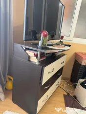 Comodă TV cu 3 sertare – Wenge / Crem