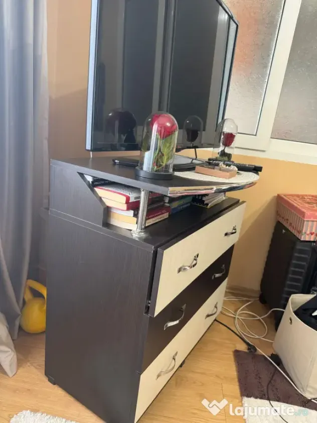 Comodă TV cu 3 sertare – Wenge / Crem