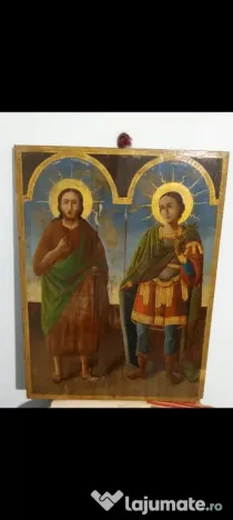 Icoană veche pe lemn, Sfântul Ioan Botezătorul și Sfântul Mare Mucenic Dimitrie, Izvorâtorul de mir