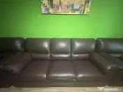 Set canapea extensibila și fotolii piele naturală