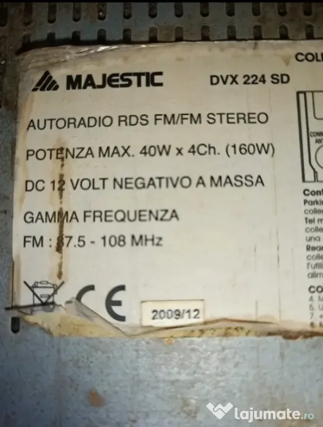 Vând radio CD auto Majestic DVX 224 SD, 1DIN, cu ecran touchscreen de 3inch