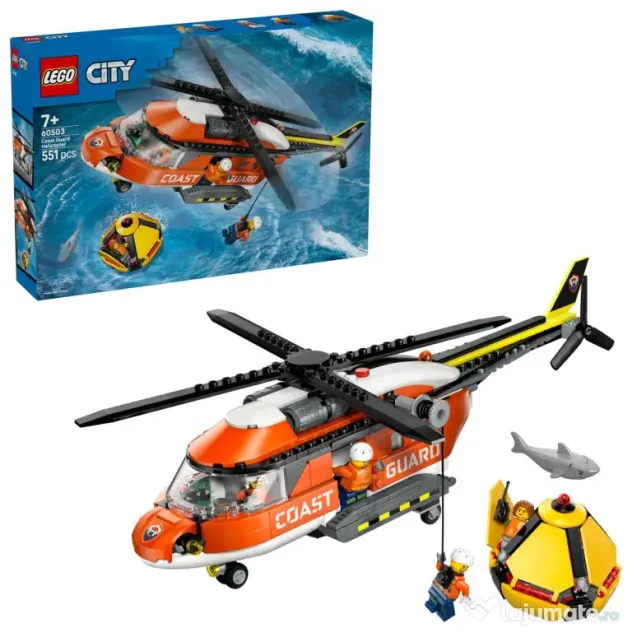 Joc Lego cu elicopter care are tot setul omulet si rechin