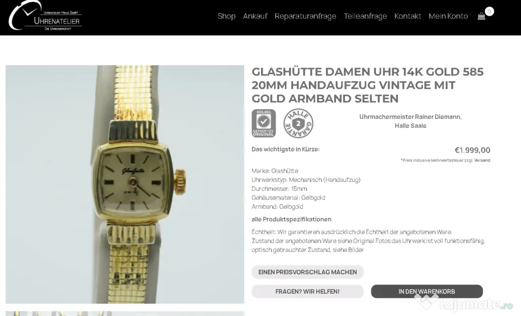 Ceas aur dama Glasshotte, Unisex Frederique Constant, Slava de masa
