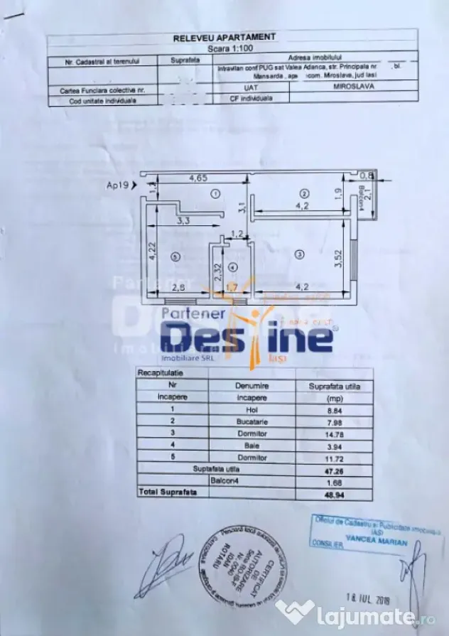 Apartament 2 camere decomandat 49 mp + balcon