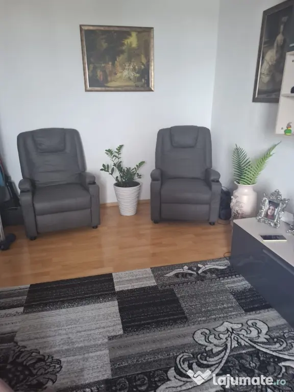 Set 2 fotolii recliner si masaj piele ecologica gri