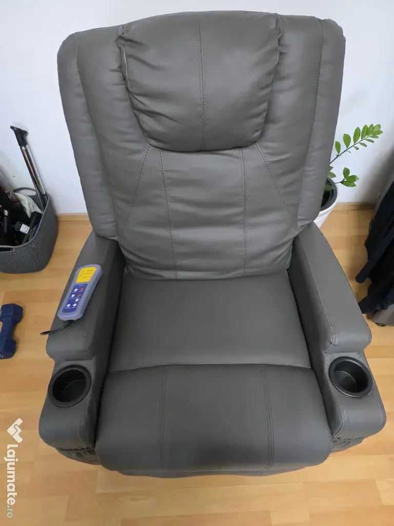 Set 2 fotolii recliner si masaj piele ecologica gri