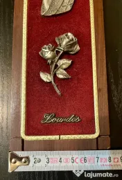 Placă religioasă devotală vintage cu Maica Domnului de la Lourdes 